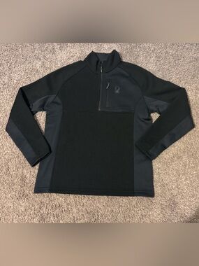 Spyder Core Sweater Men’s Large Black Waffle Knit Fleece 1/4 Zip Pullover